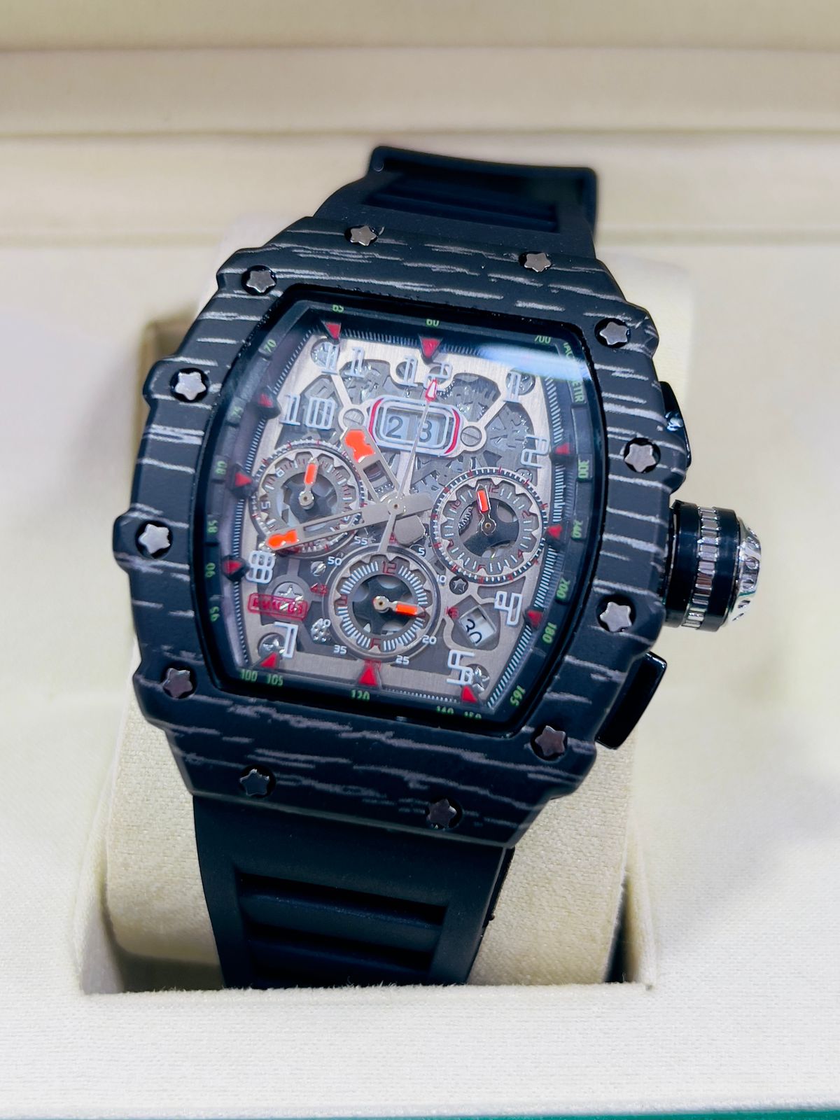 "Luxury Skeleton Chronograph Tonneau Watch – Richard Mille Styl